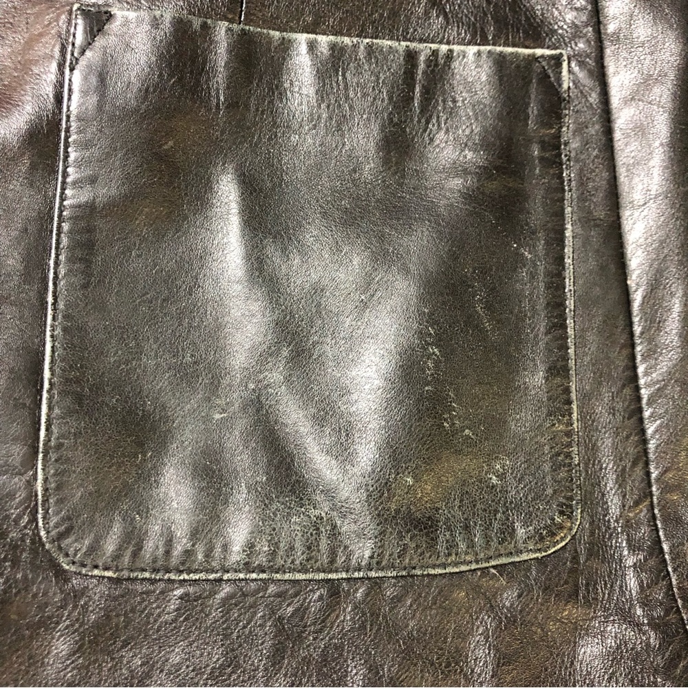 Vintage Black Leather Blazer Mob Wife 3 Button Two Pocket Front - Picture 7 of 11